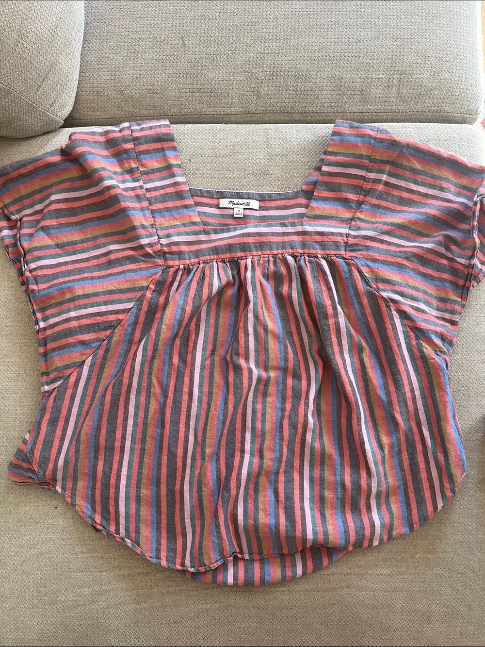 Madewell Multi-Stripe Square-Neck Peasant Top Size medium 100% cotton